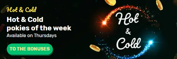Hot and Cold pokies of the week banner with sparkling script lettering
