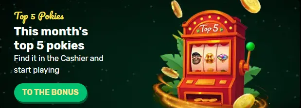 Ozwin Top 5 Pokies promotion banner showing a red slot machine and gold coins