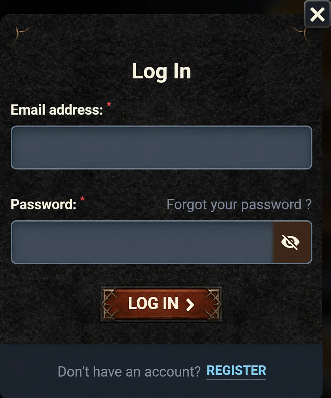 666 Gambit Casino login screen with email and password fields